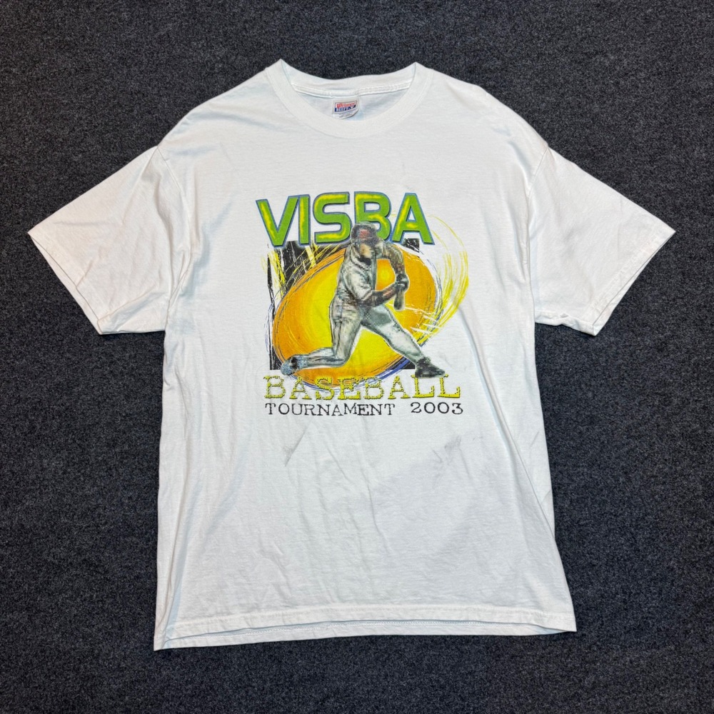 Vintage Hanes Beefy-T VISBA Baseball Tournament 2003 T-Shirt White Mens Large